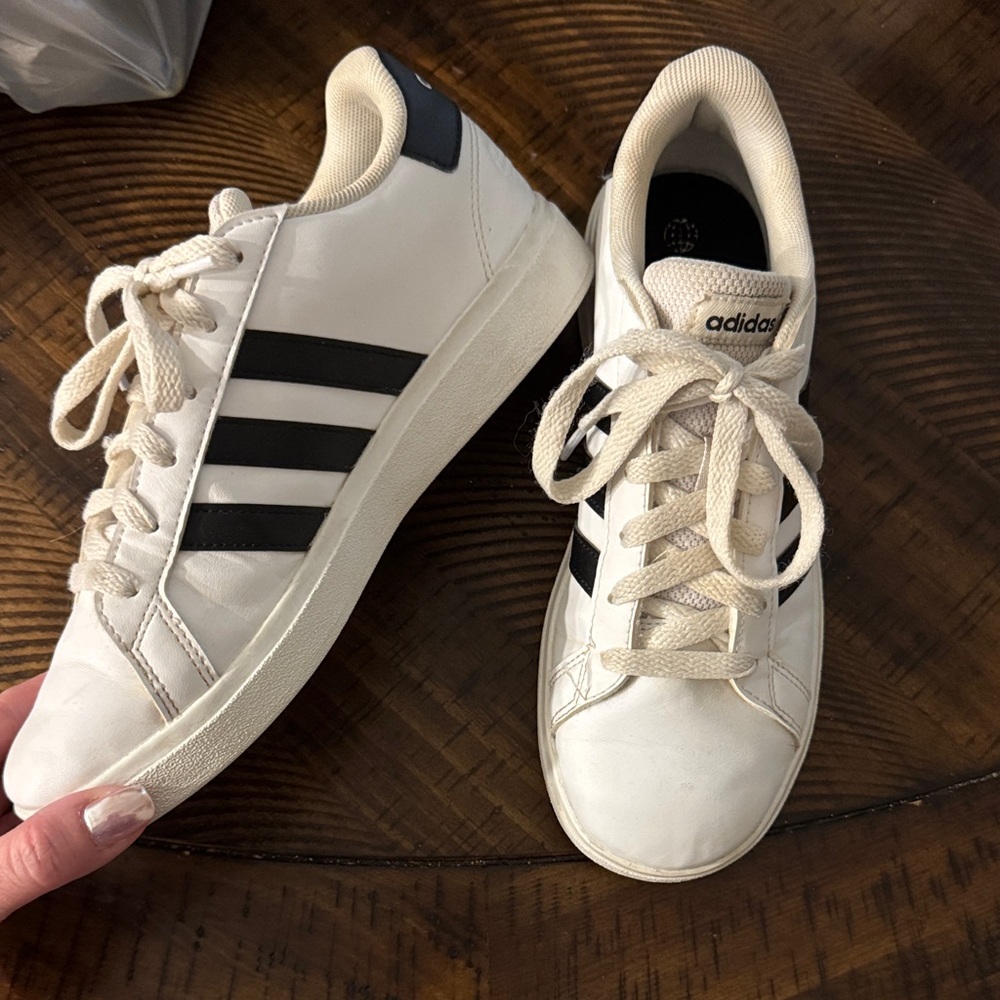 Adidas White and Black Striped Sneakers